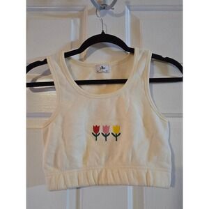 YLLW Cream Floral Embroidered Cropped Tank Top Size S